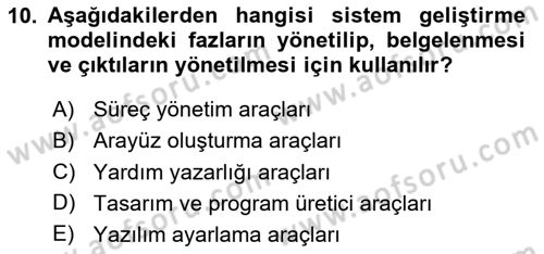 Sistem Analizi Ve Tasarımı Dersi Ara Sınavı Deneme Sınav Soruları 10. Soru