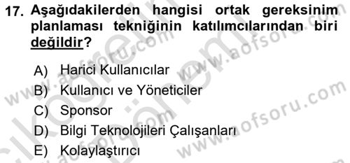 Sistem Analizi Ve Tasarımı Dersi Ara Sınavı Deneme Sınav Soruları 17. Soru