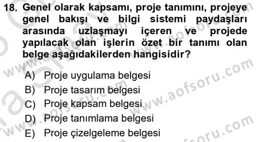 Sistem Analizi Ve Tasarımı Dersi Ara Sınavı Deneme Sınav Soruları 18. Soru