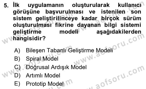 Sistem Analizi Ve Tasarımı Dersi Ara Sınavı Deneme Sınav Soruları 5. Soru