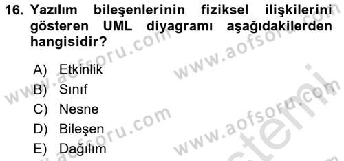 Sistem Analizi Ve Tasarımı Dersi 2024 - 2025 Yılı (Final) Dönem Sonu Sınav Soruları 16. Soru