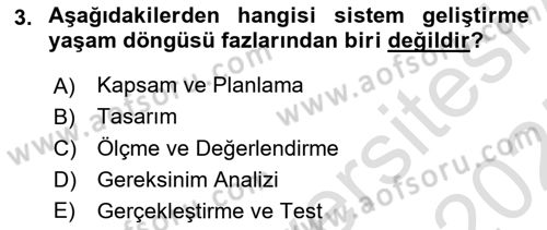 Sistem Analizi Ve Tasarımı Dersi 2024 - 2025 Yılı (Final) Dönem Sonu Sınav Soruları 3. Soru