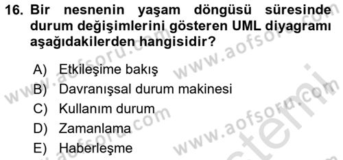 Sistem Analizi Ve Tasarımı Dersi 2024 - 2025 Yılı Yaz Okulu Sınav Soruları 16. Soru