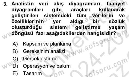 Sistem Analizi Ve Tasarımı Dersi 2024 - 2025 Yılı Yaz Okulu Sınav Soruları 3. Soru