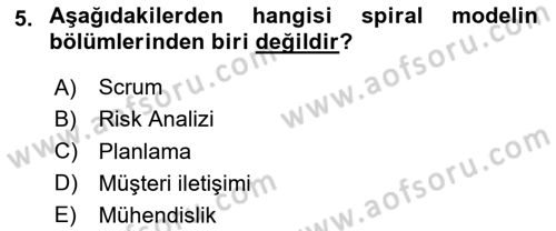 Sistem Analizi Ve Tasarımı Dersi 2024 - 2025 Yılı Yaz Okulu Sınav Soruları 5. Soru