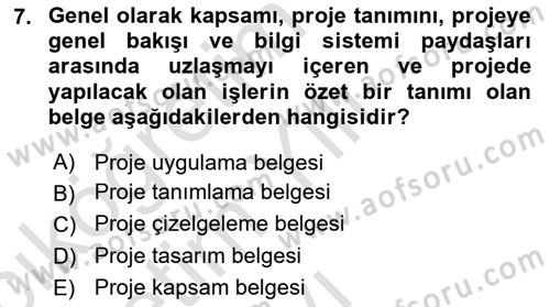 Sistem Analizi Ve Tasarımı Dersi 2024 - 2025 Yılı Yaz Okulu Sınav Soruları 7. Soru