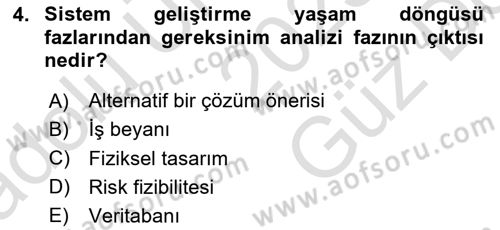 Sistem Analizi Ve Tasarımı Dersi 2025 - 2026 Yılı (Vize) Ara Sınav Soruları 4. Soru