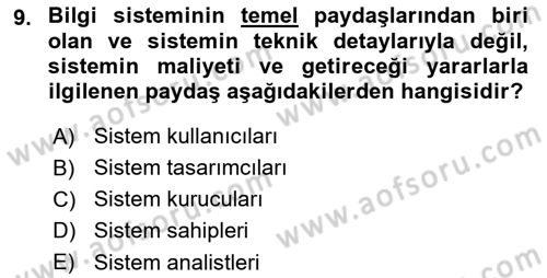 Sistem Analizi Ve Tasarımı Dersi 2025 - 2026 Yılı (Vize) Ara Sınav Soruları 9. Soru