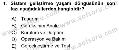 Sistem Analizi Ve Tasarımı Dersi 2025 - 2026 Yılı (Final) Dönem Sonu Sınav Soruları 1. Soru