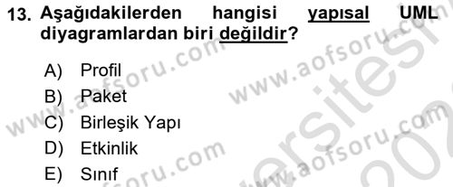 Sistem Analizi Ve Tasarımı Dersi 2025 - 2026 Yılı (Final) Dönem Sonu Sınav Soruları 13. Soru
