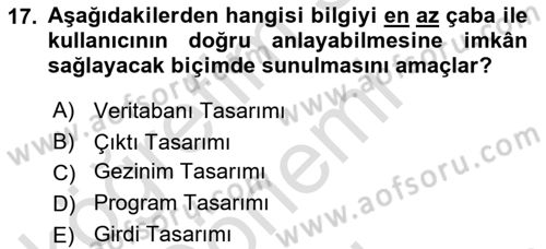 Sistem Analizi Ve Tasarımı Dersi 2025 - 2026 Yılı (Final) Dönem Sonu Sınav Soruları 17. Soru