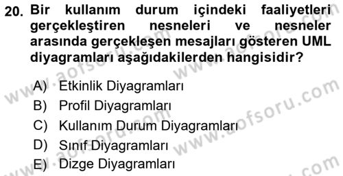 Sistem Analizi Ve Tasarımı Dersi 2025 - 2026 Yılı (Final) Dönem Sonu Sınav Soruları 20. Soru