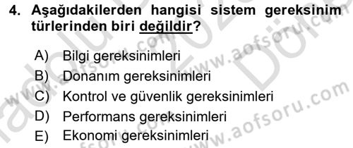 Sistem Analizi Ve Tasarımı Dersi 2025 - 2026 Yılı (Final) Dönem Sonu Sınav Soruları 4. Soru