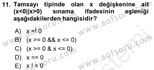 İleri Programlama Dersi 2017 - 2018 Yılı (Vize) Ara Sınavı 11. Soru