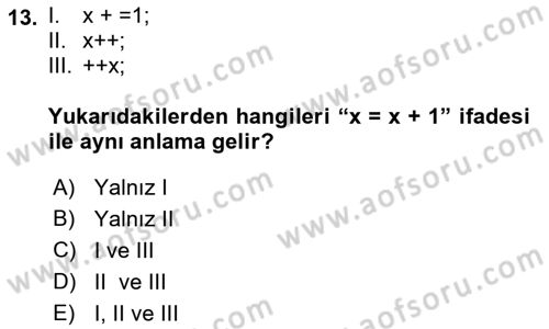 İleri Programlama Dersi 2017 - 2018 Yılı (Vize) Ara Sınavı 13. Soru