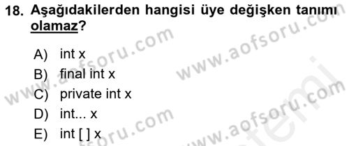 İleri Programlama Dersi 2017 - 2018 Yılı (Vize) Ara Sınavı 18. Soru