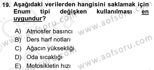 İleri Programlama Dersi 2017 - 2018 Yılı (Vize) Ara Sınavı 19. Soru