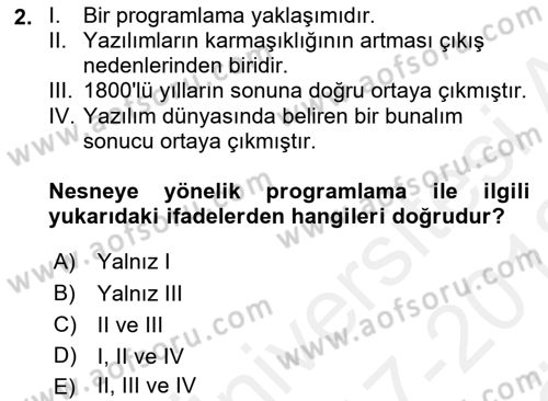 İleri Programlama Dersi 2017 - 2018 Yılı (Vize) Ara Sınavı 2. Soru