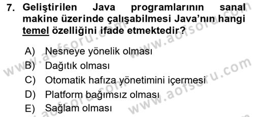 İleri Programlama Dersi 2017 - 2018 Yılı (Vize) Ara Sınavı 7. Soru