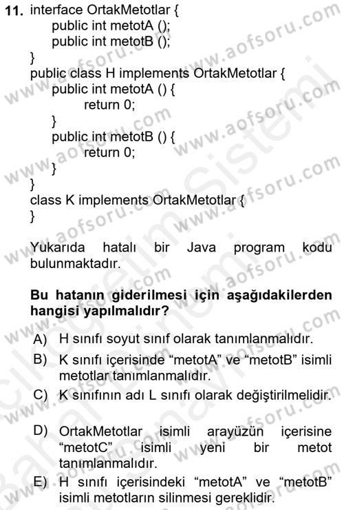 İleri Programlama Dersi 2017 - 2018 Yılı (Final) Dönem Sonu Sınav Soruları 11. Soru