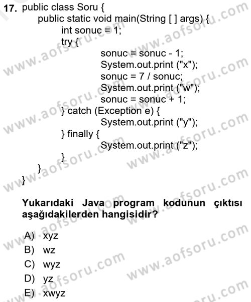 İleri Programlama Dersi 2017 - 2018 Yılı (Final) Dönem Sonu Sınav Soruları 17. Soru