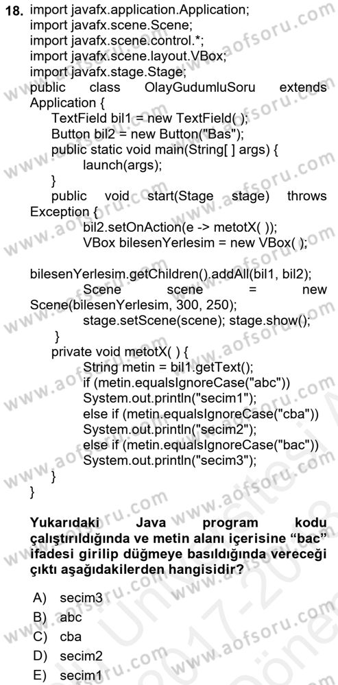 İleri Programlama Dersi 2017 - 2018 Yılı (Final) Dönem Sonu Sınav Soruları 18. Soru