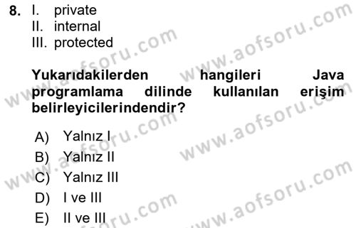 İleri Programlama Dersi 2017 - 2018 Yılı (Final) Dönem Sonu Sınav Soruları 8. Soru