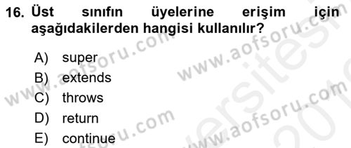 İleri Programlama Dersi 2018 - 2019 Yılı (Vize) Ara Sınav Soruları 16. Soru