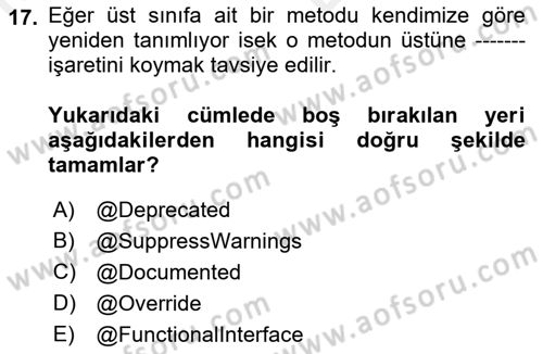 İleri Programlama Dersi 2018 - 2019 Yılı (Vize) Ara Sınav Soruları 17. Soru