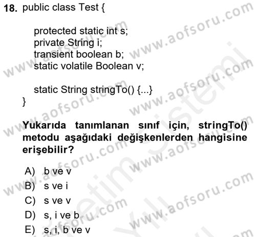 İleri Programlama Dersi 2018 - 2019 Yılı (Vize) Ara Sınav Soruları 18. Soru