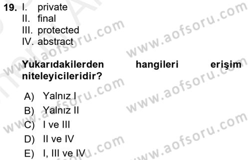İleri Programlama Dersi 2018 - 2019 Yılı (Vize) Ara Sınav Soruları 19. Soru