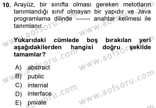 İleri Programlama Dersi 2018 - 2019 Yılı (Final) Dönem Sonu Sınav Soruları 10. Soru