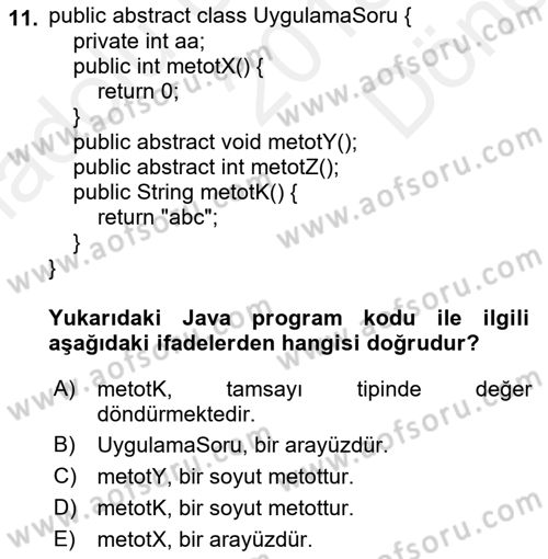 İleri Programlama Dersi 2018 - 2019 Yılı (Final) Dönem Sonu Sınav Soruları 11. Soru