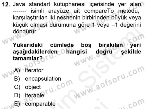 İleri Programlama Dersi 2018 - 2019 Yılı (Final) Dönem Sonu Sınav Soruları 12. Soru