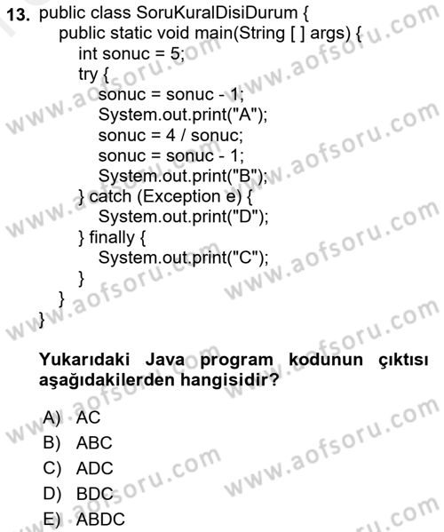 İleri Programlama Dersi 2018 - 2019 Yılı (Final) Dönem Sonu Sınav Soruları 13. Soru