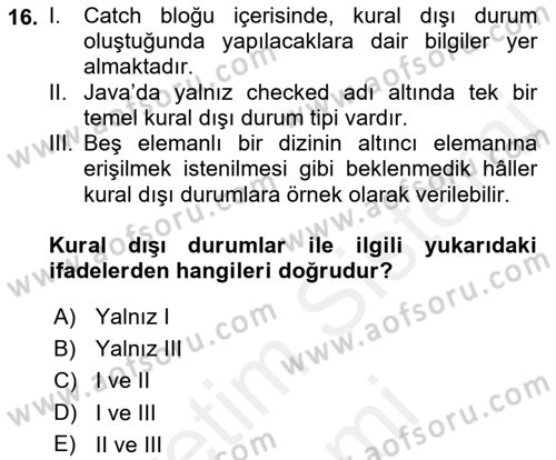 İleri Programlama Dersi 2018 - 2019 Yılı (Final) Dönem Sonu Sınav Soruları 16. Soru