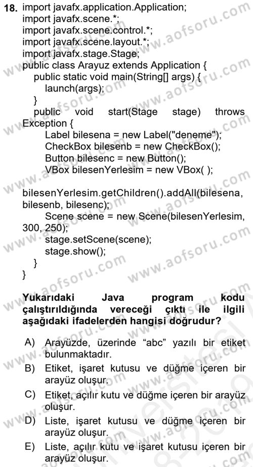 İleri Programlama Dersi 2018 - 2019 Yılı (Final) Dönem Sonu Sınav Soruları 18. Soru