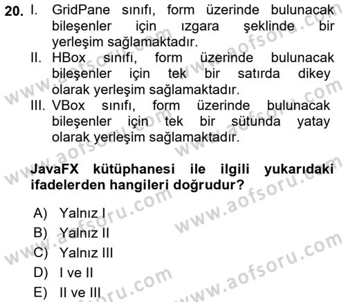İleri Programlama Dersi 2018 - 2019 Yılı (Final) Dönem Sonu Sınav Soruları 20. Soru