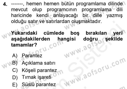 İleri Programlama Dersi 2018 - 2019 Yılı (Final) Dönem Sonu Sınav Soruları 4. Soru