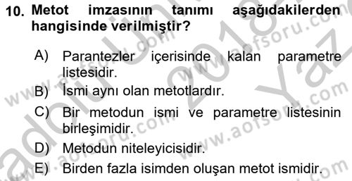 İleri Programlama Dersi 2018 - 2019 Yılı Yaz Okulu Sınav Soruları 10. Soru