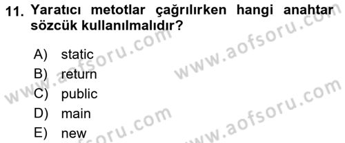 İleri Programlama Dersi 2018 - 2019 Yılı Yaz Okulu Sınav Soruları 11. Soru