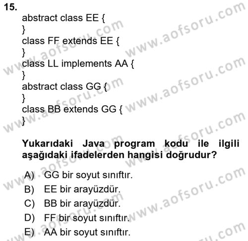 İleri Programlama Dersi 2018 - 2019 Yılı Yaz Okulu Sınav Soruları 15. Soru