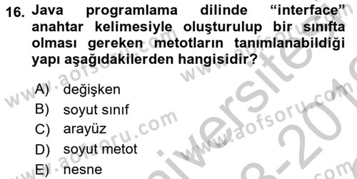 İleri Programlama Dersi 2018 - 2019 Yılı Yaz Okulu Sınav Soruları 16. Soru