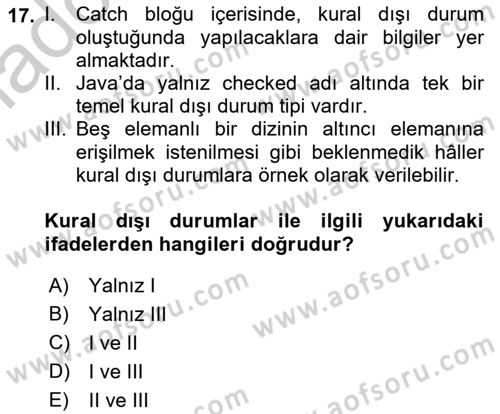 İleri Programlama Dersi 2018 - 2019 Yılı Yaz Okulu Sınav Soruları 17. Soru