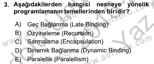 İleri Programlama Dersi 2018 - 2019 Yılı Yaz Okulu Sınav Soruları 3. Soru