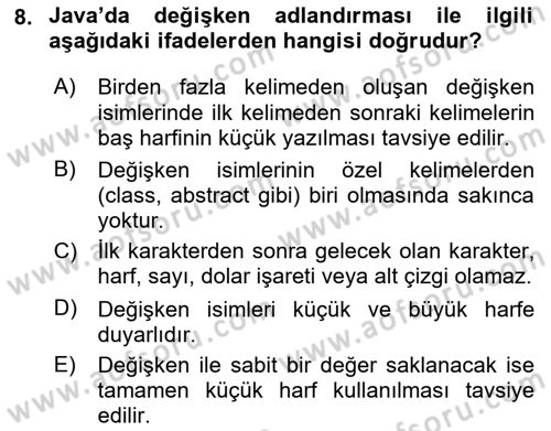 İleri Programlama Dersi 2018 - 2019 Yılı Yaz Okulu Sınav Soruları 8. Soru