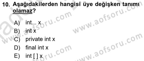 İleri Programlama Dersi 2020 - 2021 Yılı Yaz Okulu Sınavı 10. Soru