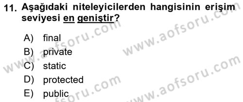 İleri Programlama Dersi 2020 - 2021 Yılı Yaz Okulu Sınavı 11. Soru