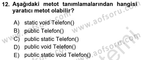 İleri Programlama Dersi 2020 - 2021 Yılı Yaz Okulu Sınavı 12. Soru