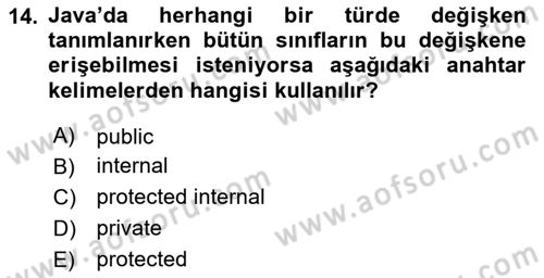 İleri Programlama Dersi 2020 - 2021 Yılı Yaz Okulu Sınavı 14. Soru